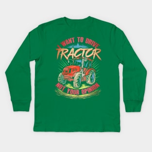 Farmer Drive Tractor Kids Long Sleeve T-Shirt